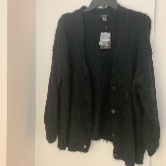 Black Fuzzy Soft Cardigan With Buttons - Picture 2 of 8